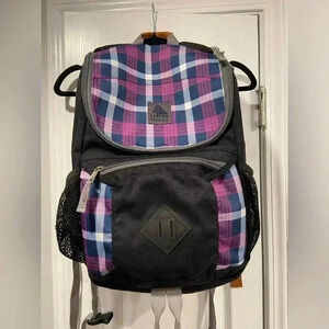 Plaid Backpack with Black Accents